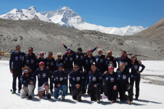 The Team posing on the pitch at Everest Base Camp, Tibet , China  (28°8′29″N 86°51′5″E).